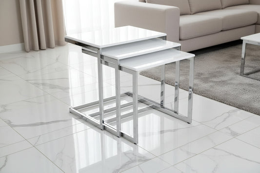 Mira Nest of 3 Tables White & Chrome