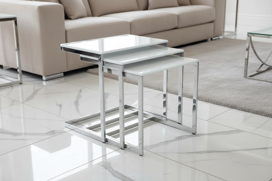 Mira Nest of 3 Tables White & Chrome Bysol