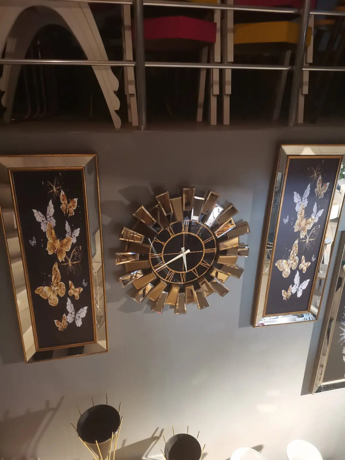 Starburst Mirrored Wall Clock Gold
