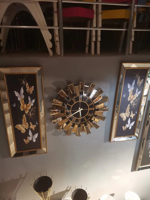 Starburst Mirrored Wall Clock Gold
