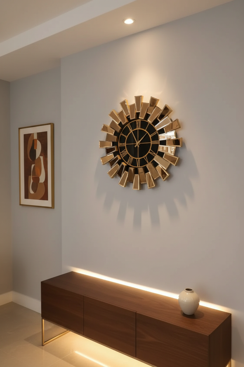 Starburst  Mirrored Wall Clock Gold F I L