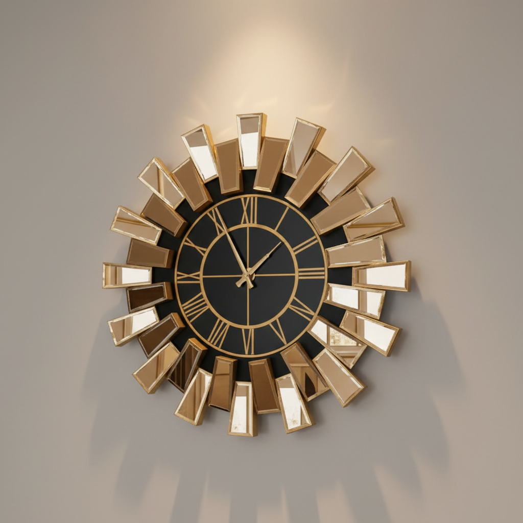 Starburst  Mirrored Wall Clock Gold F I L