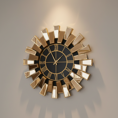 Starburst  Mirrored Wall Clock Gold F I L