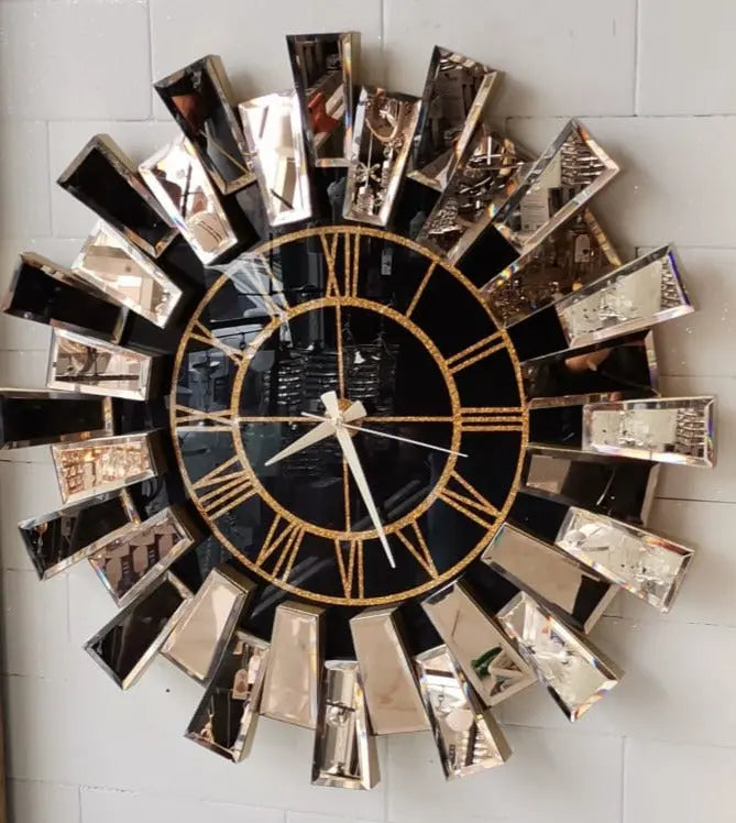 Starburst Mirrored Wall Clock Gold