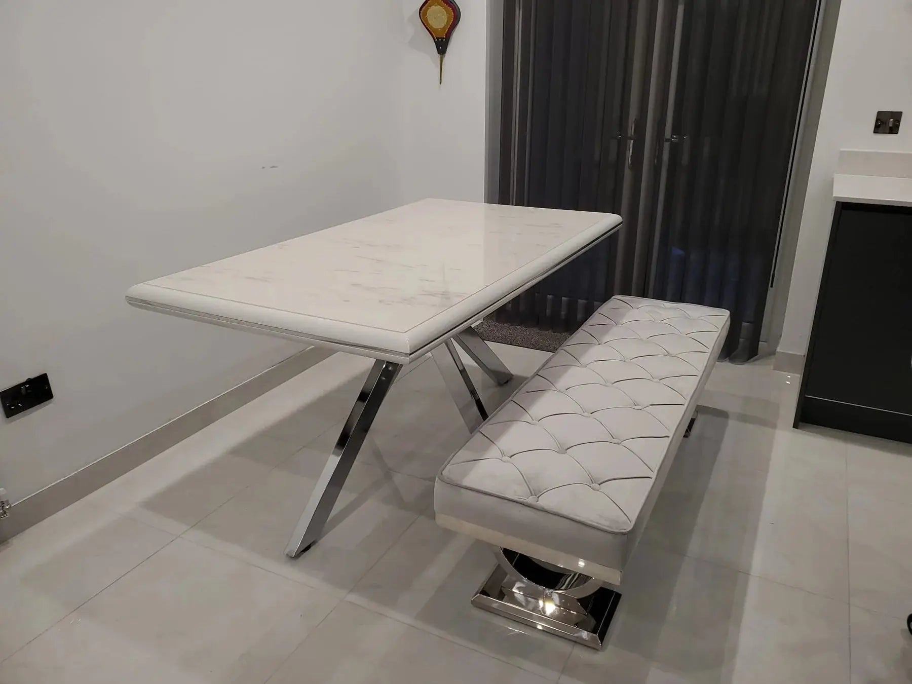 Karla White & Chrome Metal Finish Dining Table Set + 6 Dining Chairs