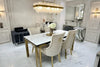 Sorrento Sintered Stone Rectangle Dining Table + Majestic Velvet Dining Chairs – Luxury Cream & Gold Dining Set