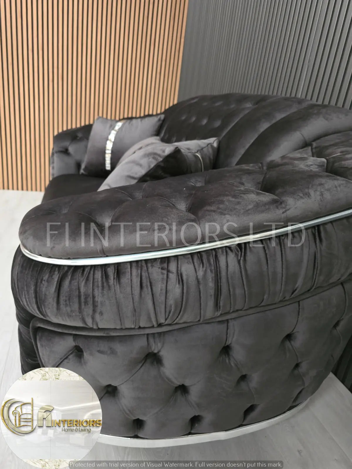 Konan 2-Seater Sofa – Grey Velvet with Chrome Detailing & Legs | Modern Luxury Sofa