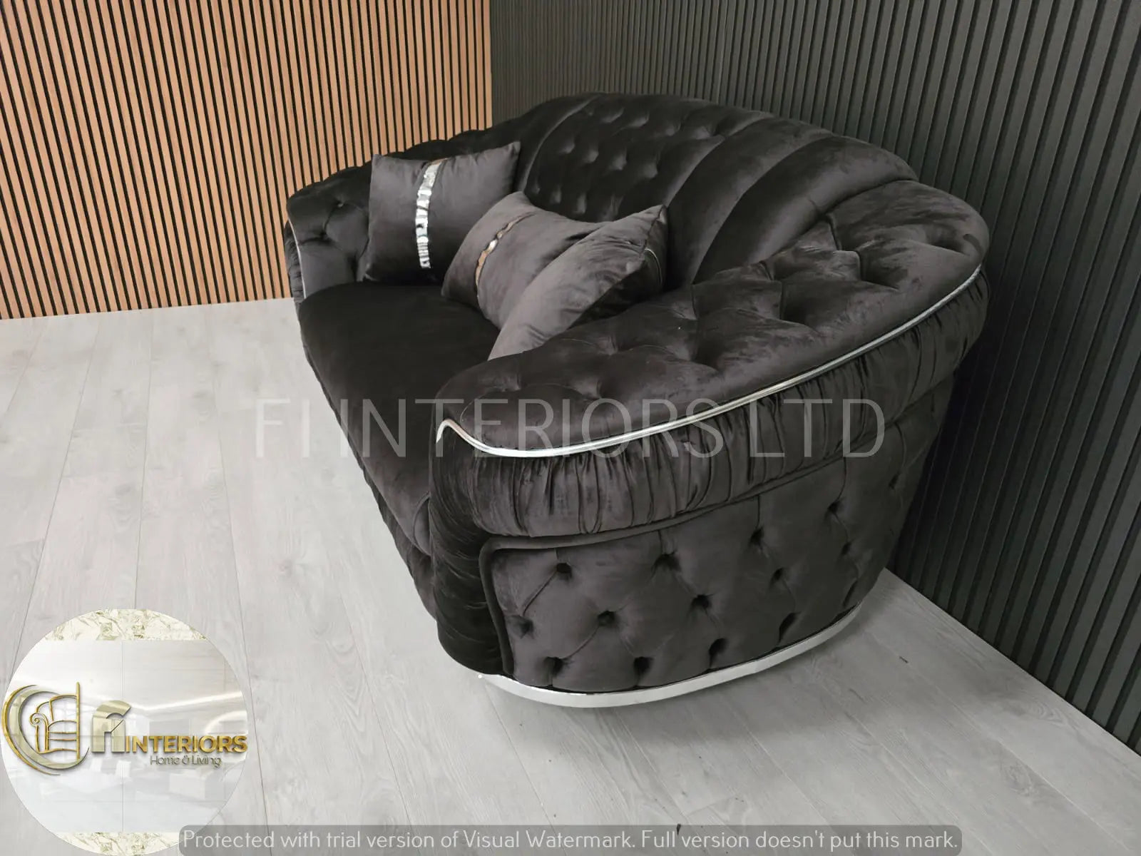 Konan 2-Seater Sofa – Grey Velvet with Chrome Detailing & Legs | Modern Luxury Sofa