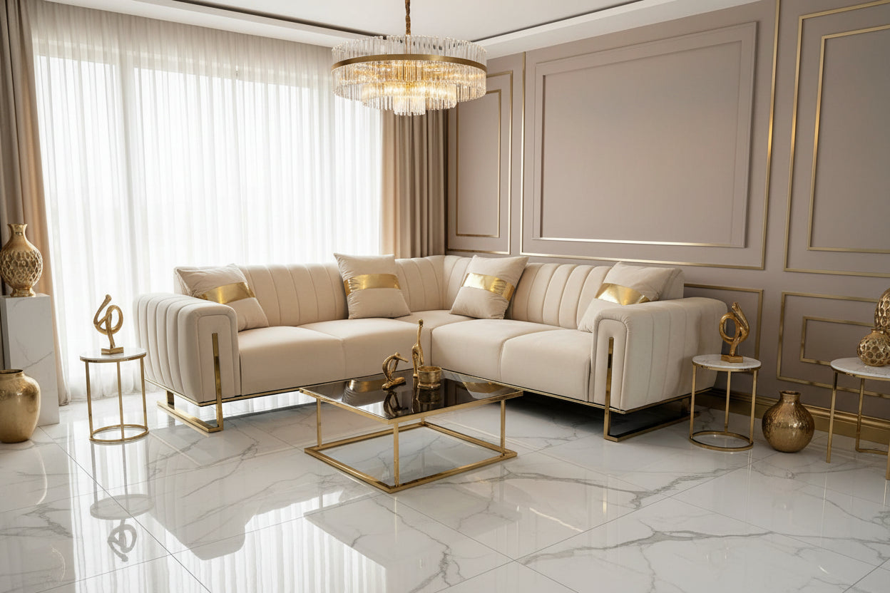 Genova 245cm x 245cm Champagne & Gold Livara Interiors