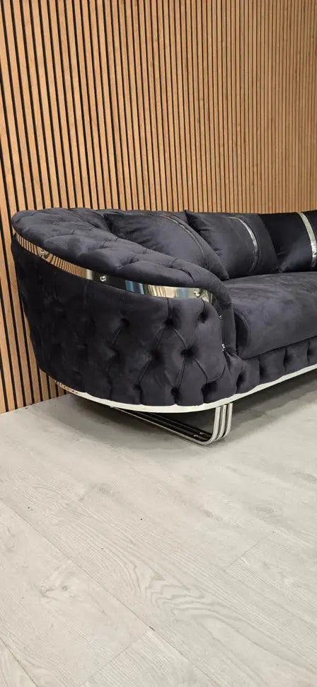 Kingston 3+2 Anthracite Grey Velvet Sofa Set with Chrome Detailing – Modern Luxury Sofa