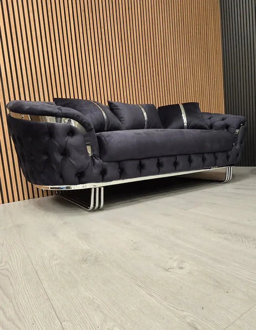 Kingston 3+2 Anthracite Grey Velvet Sofa Set with Chrome Detailing – Modern Luxury Sofa