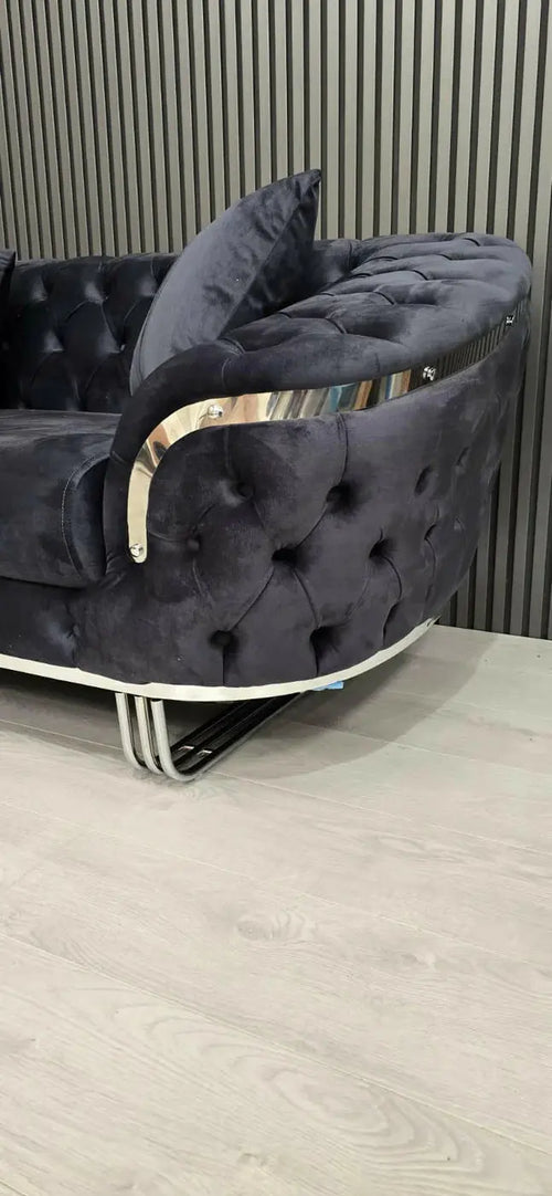 Kingston 3+2 Anthracite Grey Velvet Sofa Set with Chrome Detailing – Modern Luxury Sofa