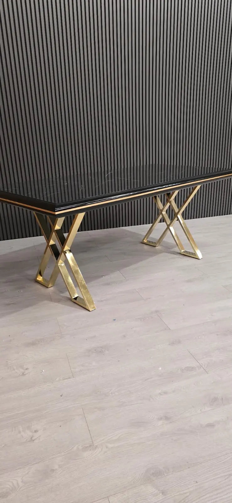 Luna Black & Gold Metal Finish Dining Table – Contemporary Glamour with Statement Style