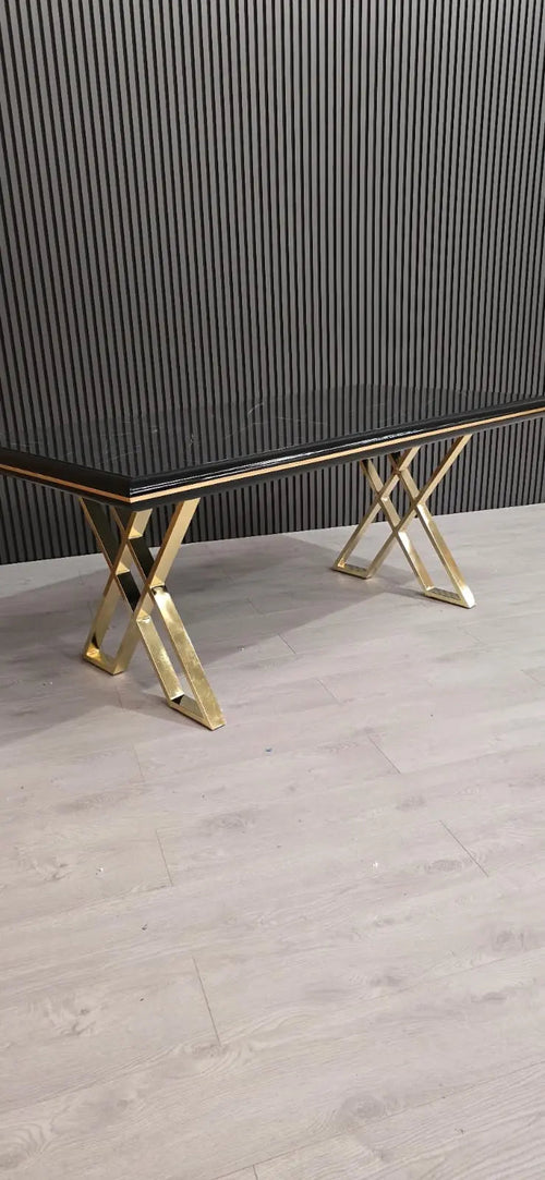Luna Black & Gold Metal Finish Dining Table – Contemporary Glamour with Statement Style