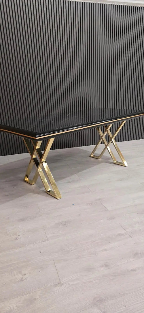 Luna Black & Gold Metal Finish Dining Table – Contemporary Glamour with Statement Style