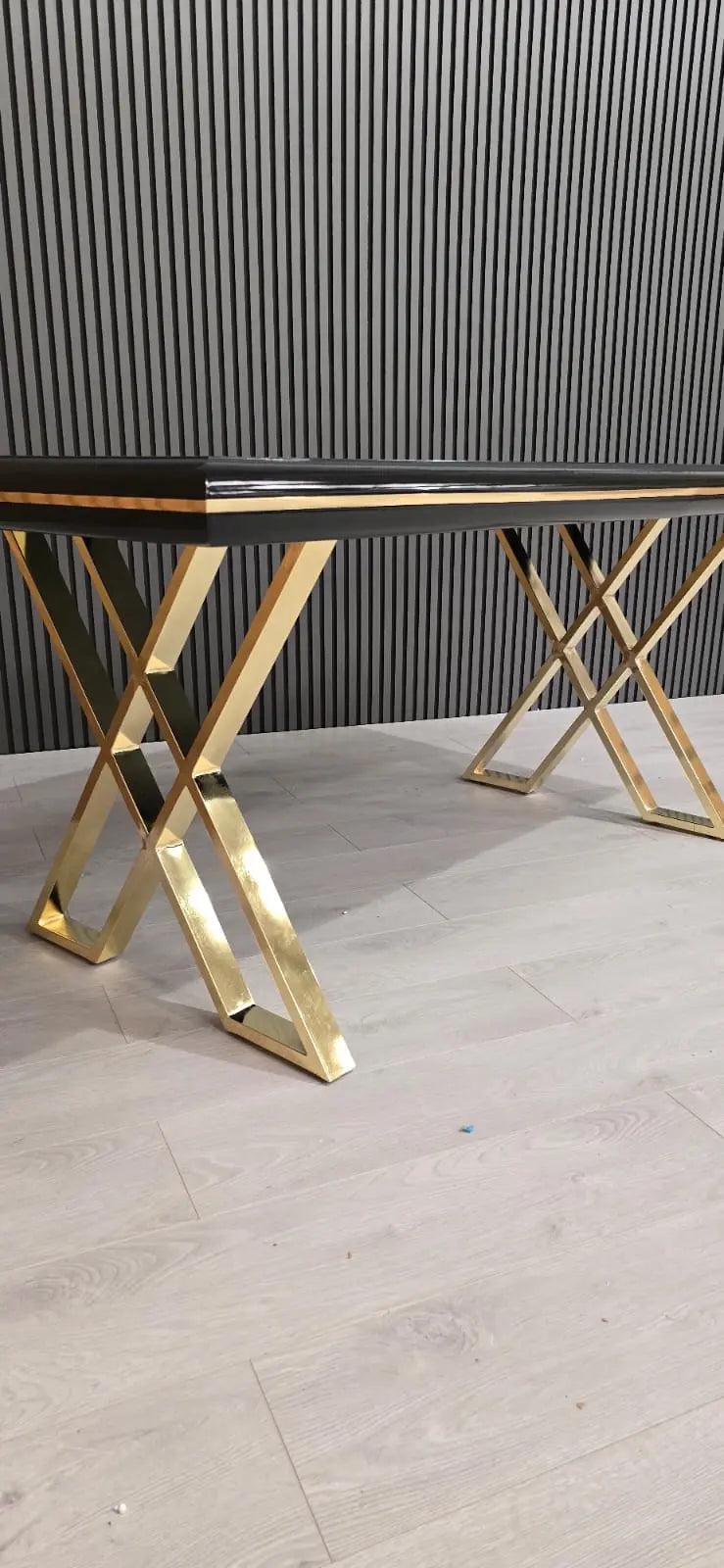 Luna Black & Gold Metal Finish Dining Table – Contemporary Glamour with Statement Style