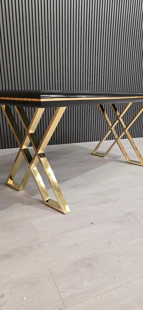 Luna Black & Gold Metal Finish Dining Table – Contemporary Glamour with Statement Style