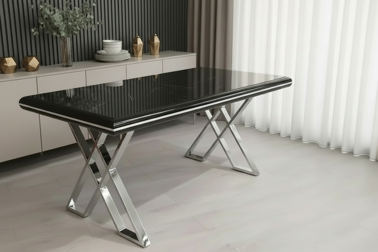 Luna Black & Gold Metal Finish Dining Table – Contemporary Glamour with Statement Style Livara Interiors