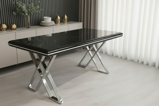 Luna Black & Gold Metal Finish Dining Table – Contemporary Glamour with Statement Style Livara Interiors