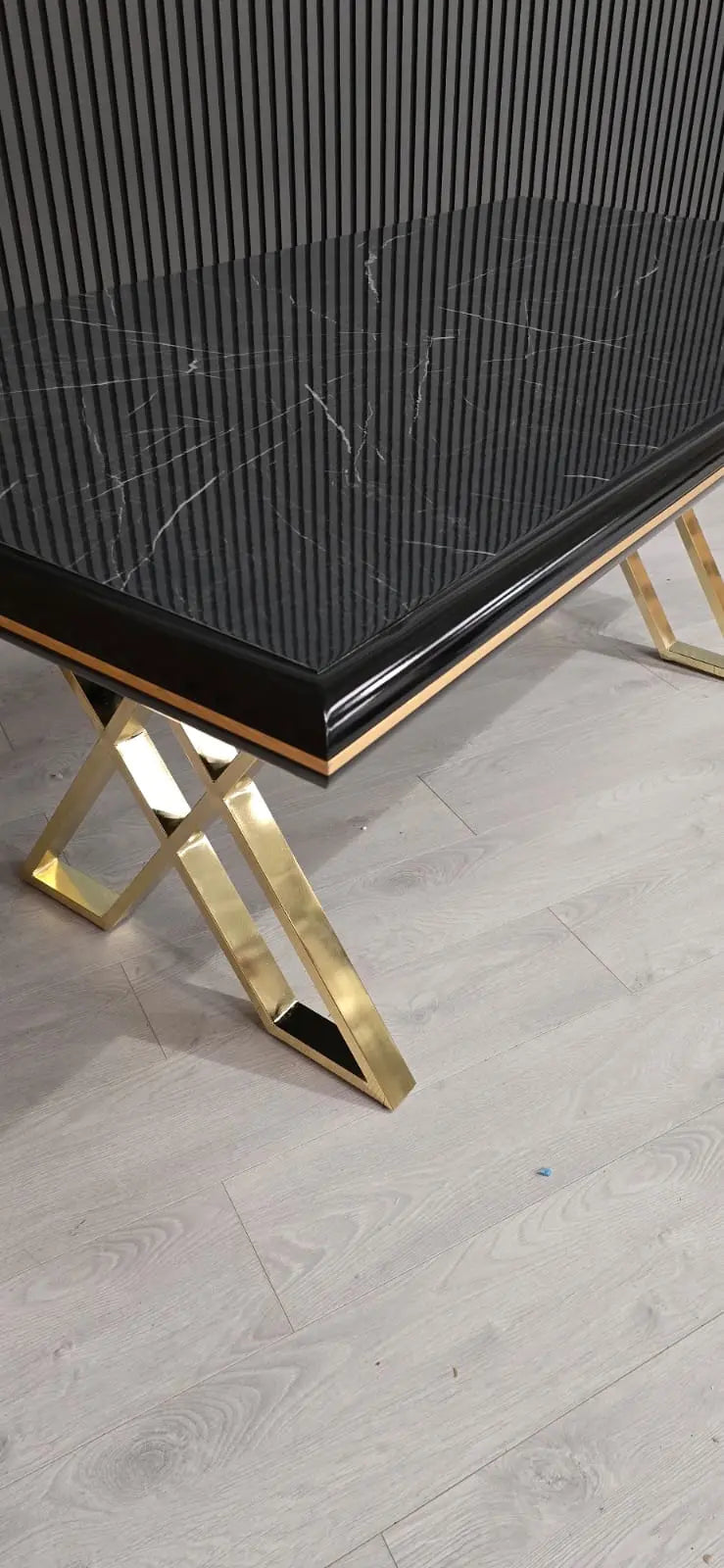 Luna Black & Gold Metal Finish Dining Table – Contemporary Glamour with Statement Style