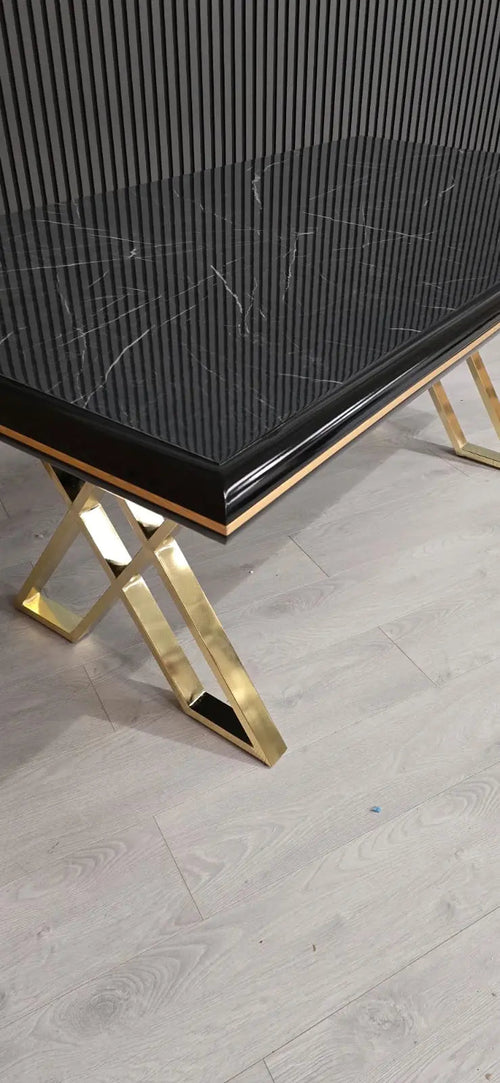 Luna Black & Gold Metal Finish Dining Table – Contemporary Glamour with Statement Style