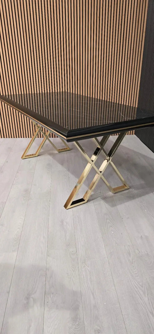 Luna Black & Gold Metal Finish Dining Table – Contemporary Glamour with Statement Style