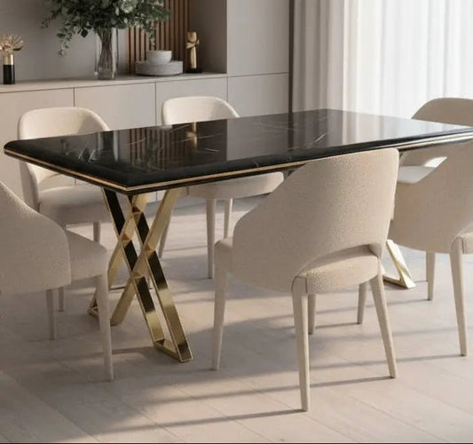 Luna Black & Gold Metal Finish Dining Table – Contemporary Glamour with Statement Style
