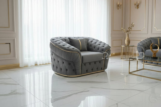 Ambassador 1 Seater In Grey & Gold