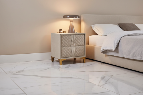 Helix Upholstered Bedside Cabinet with Gold Legs – 2 Drawer Luxury Nightstand