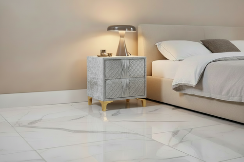 Helix Upholstered Bedside Cabinet with Gold Legs – 2 Drawer Luxury Nightstand