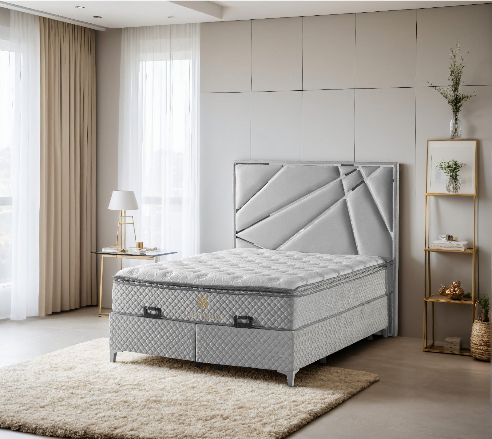Helix Bedframe 4ft6 Double Silver Velvet - Headboard / Base CELEBRITY INTERIORS