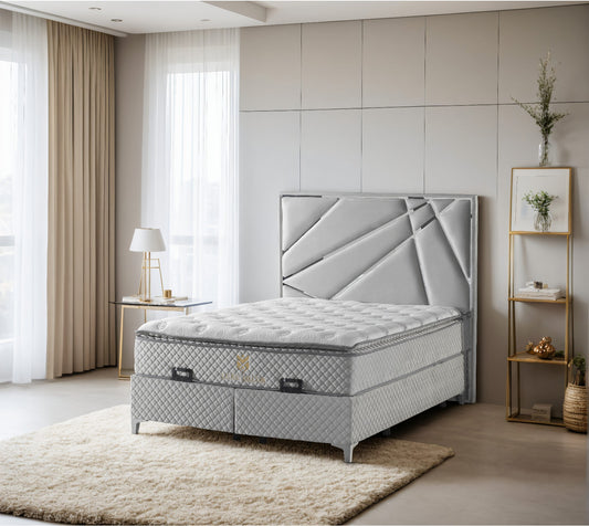 Helix Bedframe 4ft6 Double Silver Velvet - Headboard / Base CELEBRITY INTERIORS