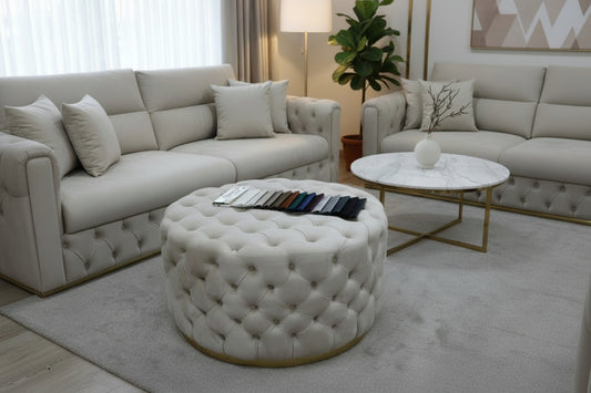 Round Upholstered Footstool (Large) – Champagne & Gold Bespoke Beds