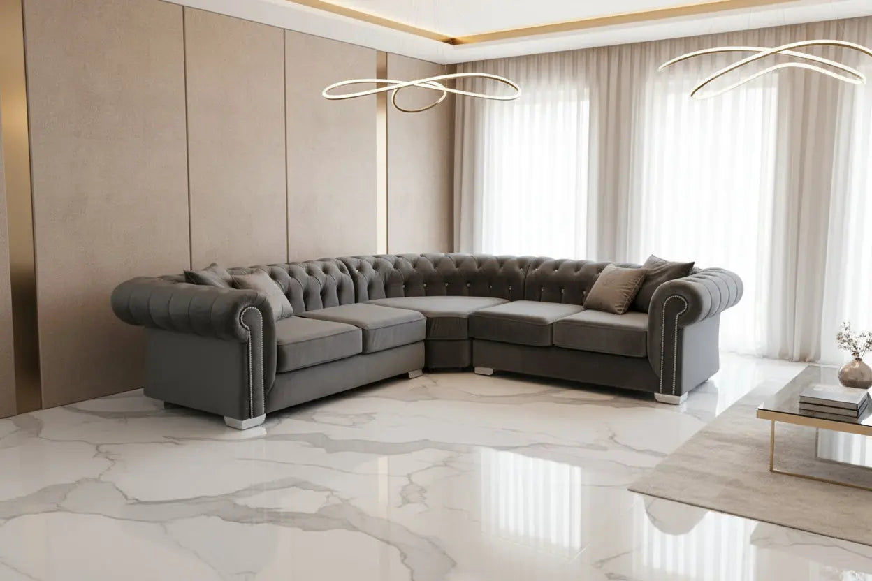 Richmond Chesterfield Velvet & Leather Sofa Range – Bespoke Luxury