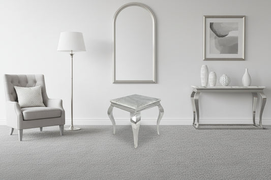Lewis Lamp Table – Marble or Ceramic Top with Chrome Frame (50cm)