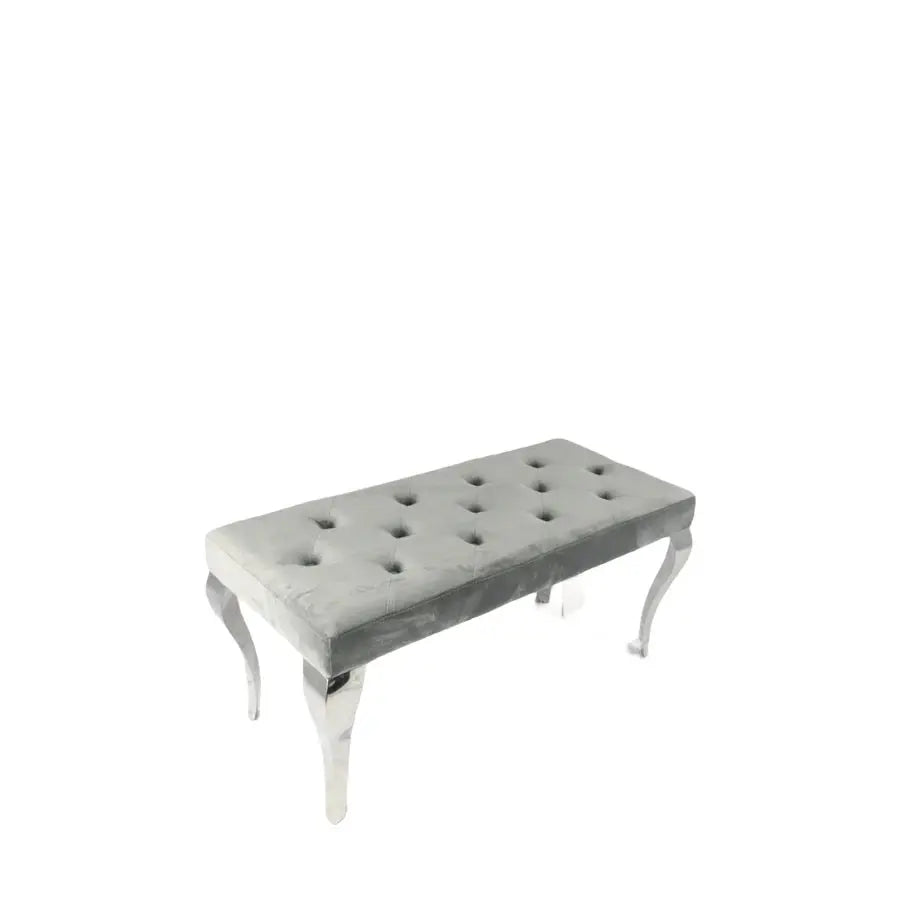 Lewis Silver & Dark Grey Upholstered Bench – with Chrome Legs