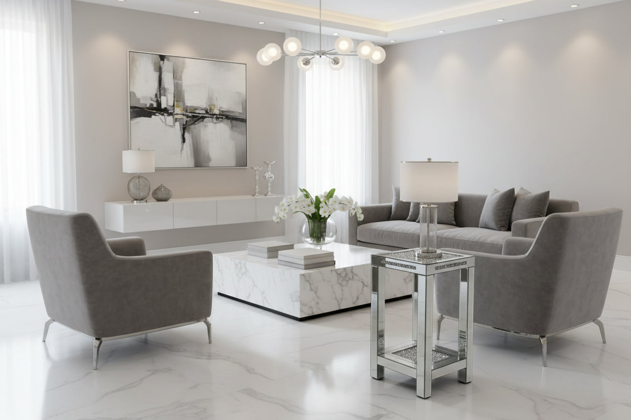 Mirrored Crushed Diamond Side Pedestal Table