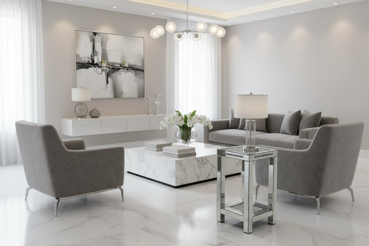 Mirrored Crushed Diamond Side Pedestal Table