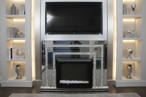 Crushed Diamond Mirrored Electric Fireplace with LED Colour Flames