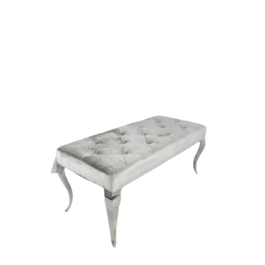 Lewis Silver & Dark Grey Upholstered Bench – with Chrome Legs