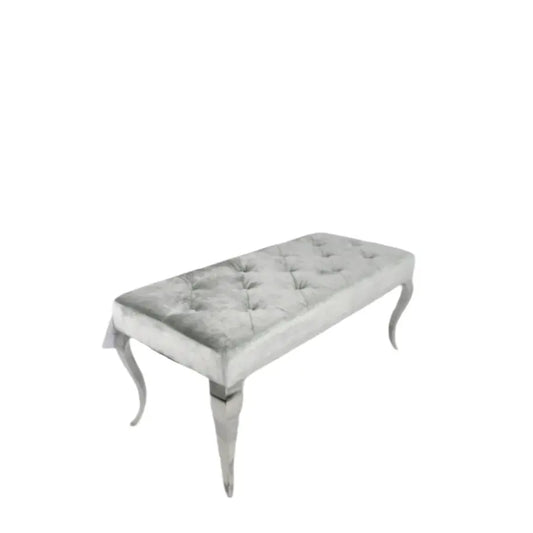 Lewis Silver & Dark Grey Upholstered Bench – with Chrome Legs