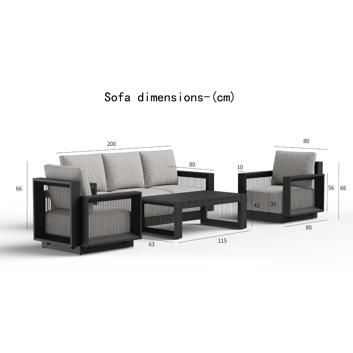 ALUXO® Ikos Outdoor Lounge Set - Onyx - 5 Seater Livara Interiors