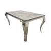 Louis 1.5m Chrome Dining Table Set with 4 Kensington Dark Grey Velvet Chairs Light Grey Marble