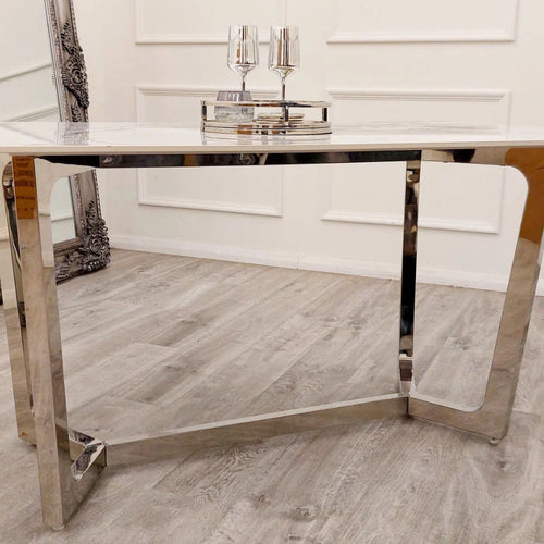 Lucien 1.6 Chrome Dining Table with Polar White Sintered Stone Top Furnish