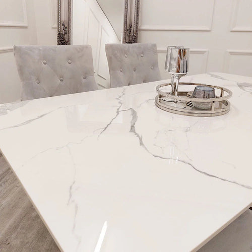 Lucien 1.6 Chrome Dining Table with Polar White Sintered Stone Top Furnish