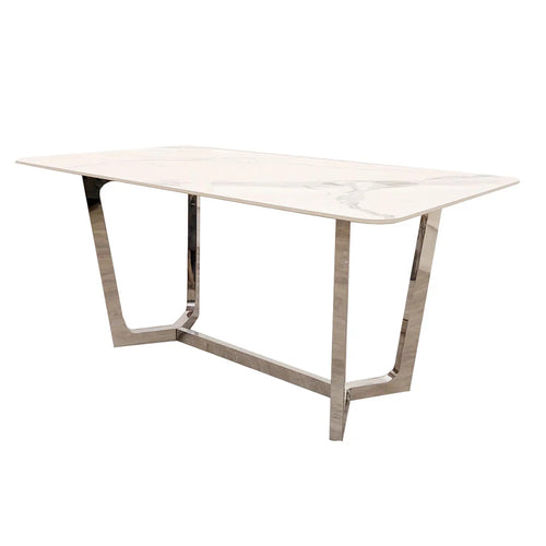 Lucien 1.6 Chrome Dining Table with Polar White Sintered Stone Top Furnish