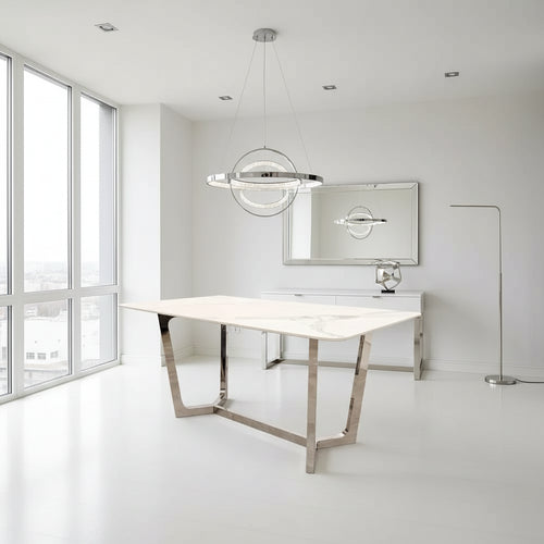 Lucien 1.6 Chrome Dining Table with Polar White Sintered Stone Top