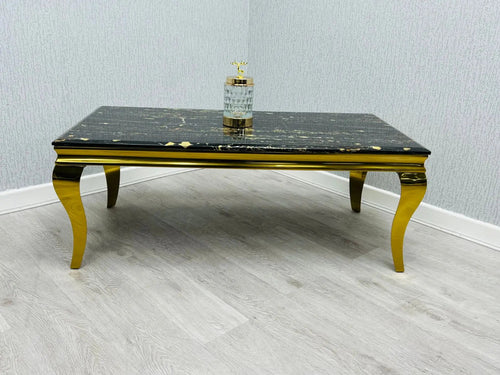 Sofia Marble Dining Table – Black or Cream, Gold Frame
