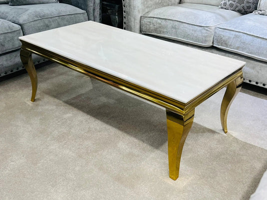 Sofia Marble Dining Table – Black or Cream, Gold Frame