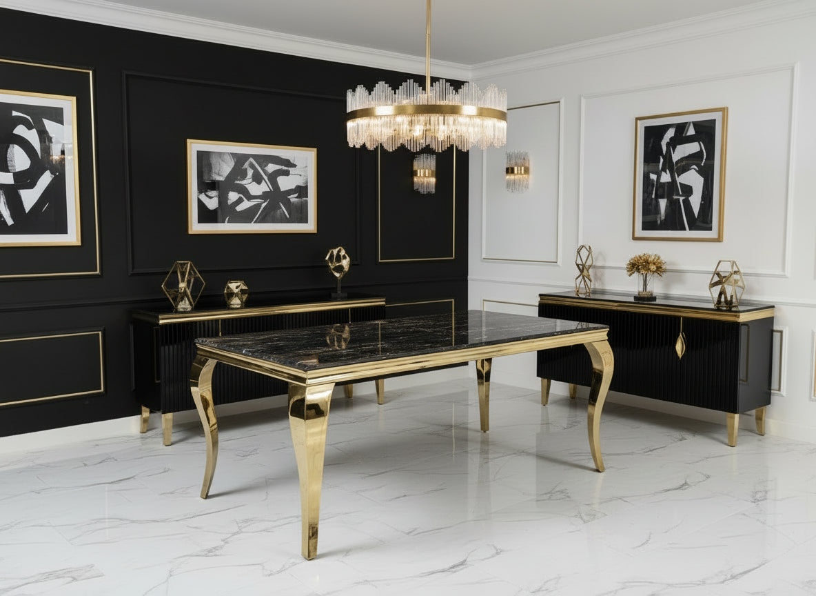 Louis Gold Dining Table 1.5 - Black Marble